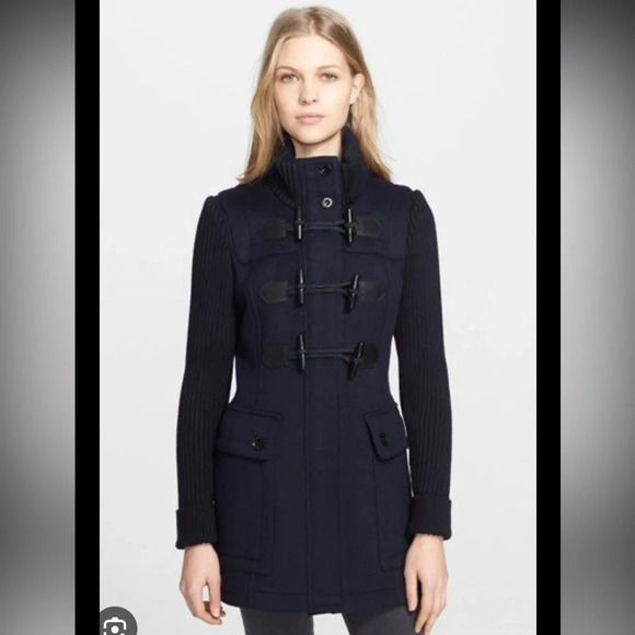Burberry Jackets & Blazers - Burberry Wool Duffle Coat Knit Sleeves Size 4 Nova Check Liner